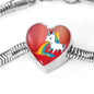 Unicorn Rainbow Print Heart Charm Steel Bracelet