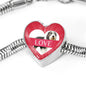 Bearded Collie Dog Print Heart Charm Steel Bracelet