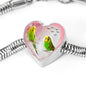 Budgerigar Parrot Print Heart Charm Steel Bracelet