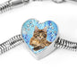 Maine Coon Cat Print Heart Charm Steel Bracelet