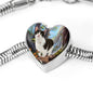 Munchkin cat Print Heart Charm Steel Bracelet