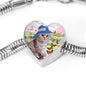Scottish Fold Cat Print Heart Charm Steel Bracelet