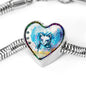 Cat Watercolor Art Print Heart Charm Steel Bracelet