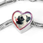 Cute Pug Dog Print Heart Charm Steel Bracelet