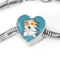 Pembroke Welsh Corgi Dog Art Print Heart Charm Steel Bracelet