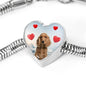 Cocker Spaniel Print Heart Charm Steel Bracelet