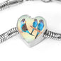 Blue Budgie Parrot Print Heart Charm Steel Bracelet