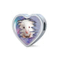 Cute White Hamster Print Heart Charm Steel Bracelet