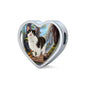 Munchkin cat Print Heart Charm Steel Bracelet