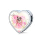 Bulldog Print Heart Charm Steel Bracelet