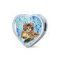 Maine Coon Cat Print Heart Charm Steel Bracelet