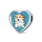 Pembroke Welsh Corgi Dog Art Print Heart Charm Steel Bracelet