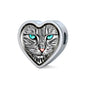 Blue Eyes Cat Print Heart Charm Steel Bracelet