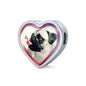 Cute Pug Dog Print Heart Charm Steel Bracelet