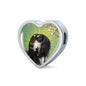 Black Saluki Dog Print Heart Charm Steel Bracelet