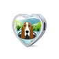 Basset Hound Dog Vector Print Heart Charm Steel Bracelet