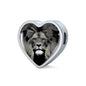 Lion Grey Art Print Heart Charm Steel Bracelet