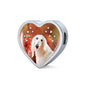 Afghan Hound Dog Print Heart Charm Steel Bracelet