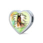 Thoroughbred Horse Art Print Heart Charm Steel Bracelet