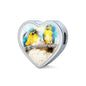 Blue And Yellow Macaw Parrot Art Print Heart Charm Steel Bracelet