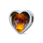 Gouldian Finch (Rainbow Finch) Print Heart Charm Steel Bracelet