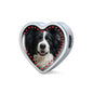 Border Collie Print Heart Charm Steel Bracelet