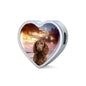 American Water Spaniel Print Heart Charm Steel Bracelet