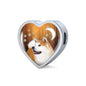 Akita Dog Print Heart Charm Steel Bracelet