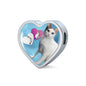 Japanese Bobtail Cat Print Heart Charm Steel Bracelet