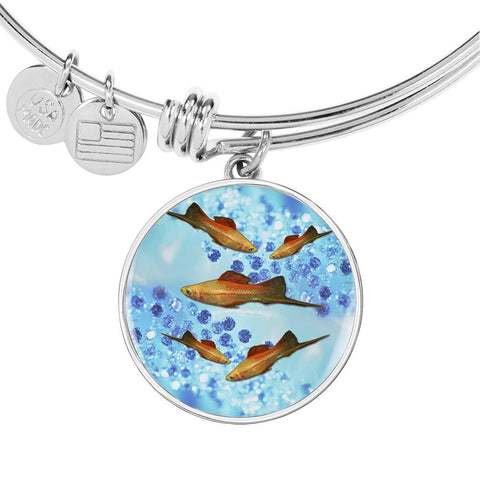 Green Swordtail Fish Print Circle Pendant Luxury Bangle