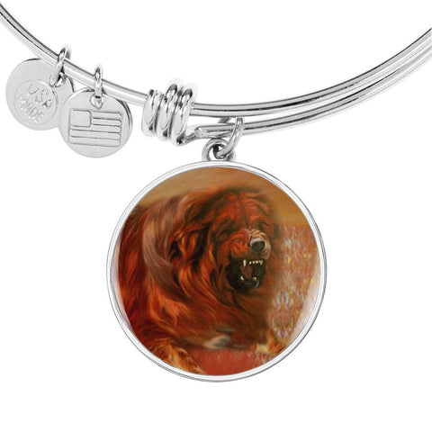 Tibetan Mastiff Dog Print Circle Pendant Luxury Bangle