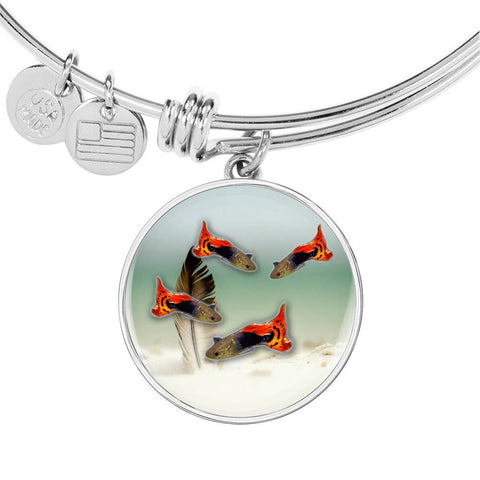 Lovely Common Molly Fish Print Circle Pendant Luxury Bangle