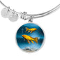 Butterfly Koi Fish Print Circle Pendant Luxury Bangle