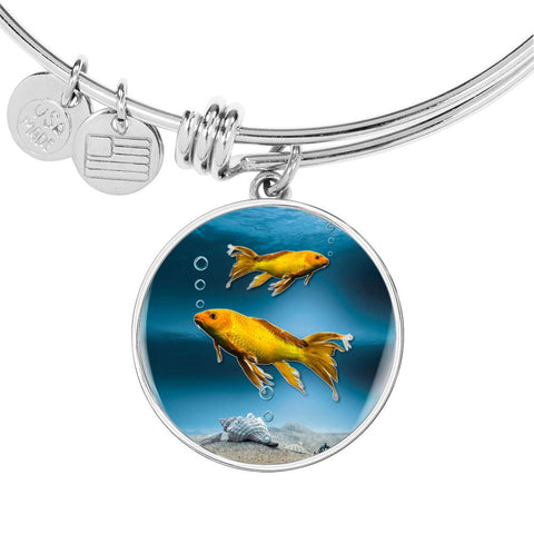 Butterfly Koi Fish Print Circle Pendant Luxury Bangle