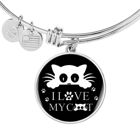 " I Love My Cat" Black Print Circle Pendant Luxury Bangle