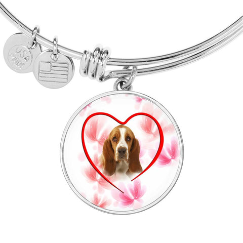 Basset Hound Print Luxury Circle Charm Bangle