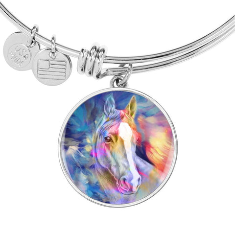 Friesian Horse Print Circle Pendant Luxury Bangle