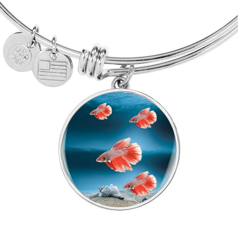 Siamese Fighting Fish Print Circle Pendant Luxury Bangle