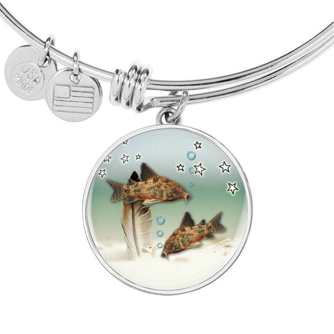 Corydoras Paleatus Fish Print Circle Pendant Luxury Bangle