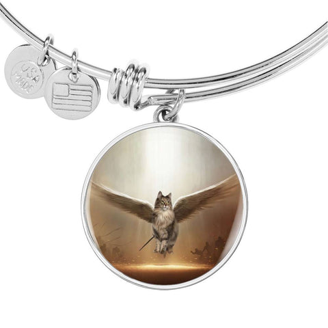 Norwegian Forest Cat Print Circle Pendant Luxury Bangle