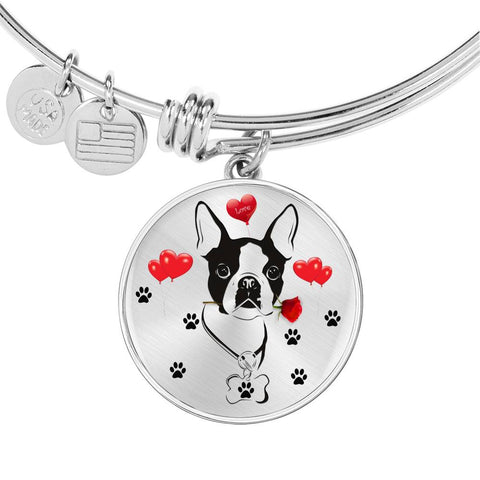 Cute Boston Terrier Print Circle Pendant Luxury Bangle