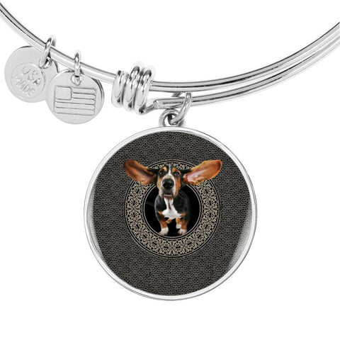 Basset Hound Dog Print Circle Pendant Luxury Bangle