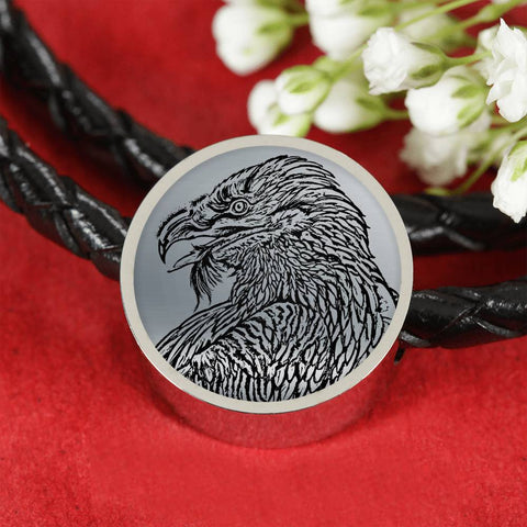 Bearded Vulture Bird Sketch Print Circle Charm Leather Bracelet