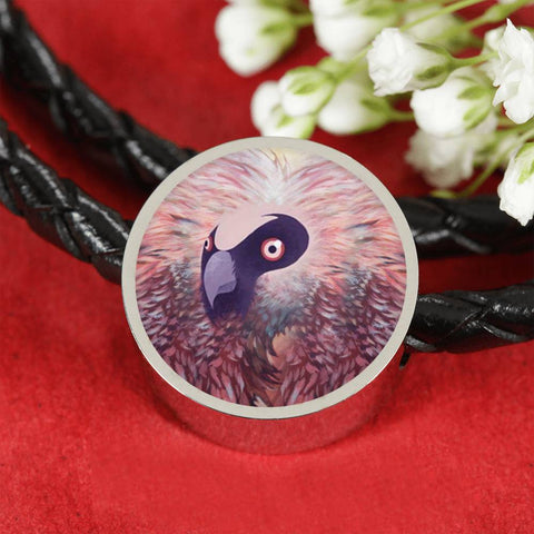Bearded Vulture Bird Art Print Circle Charm Leather Bracelet