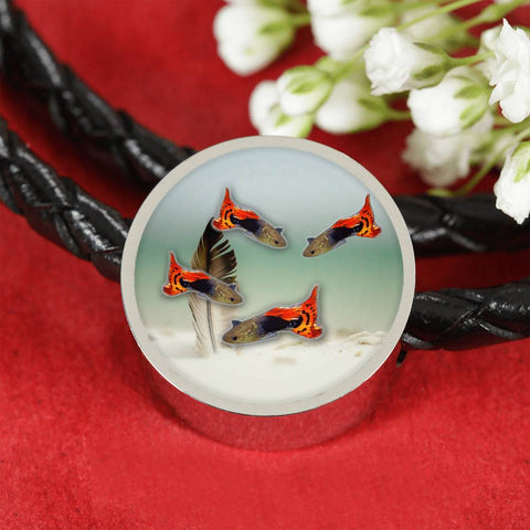 Lovely Common Molly Fish Print Circle Charm Leather Bracelet