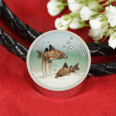 Corydoras Paleatus Fish Print Circle Charm Leather Bracelet