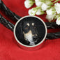 Black Saluki Dog Print Circle Charm Leather Bracelet