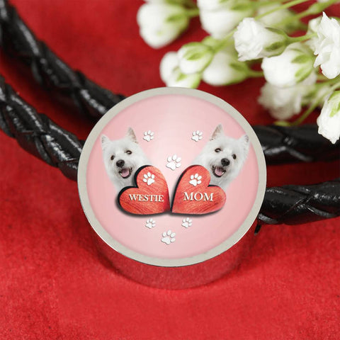 West Highland White Terrier (Westie) Print Circle Charm Leather Bracelet
