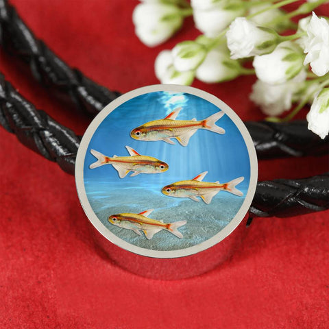 Glowlight Tetra Fish Print Circle Charm Leather Bracelet