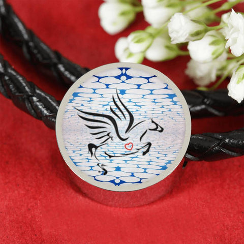 Amazing Percheron Horse Print Circle Charm Leather Bracelet
